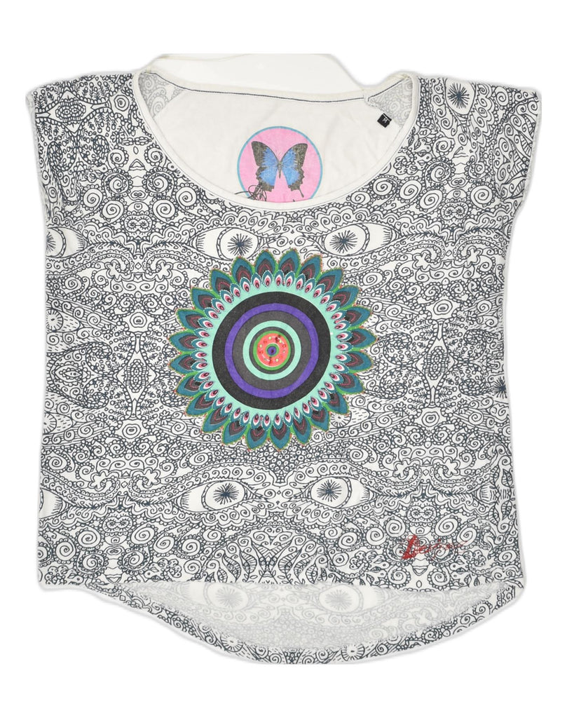 DESIGUAL Womens Graphic Vest Top UK 14 Medium Grey Paisley Cotton | Vintage Desigual | Thrift | Second-Hand Desigual | Used Clothing | Messina Hembry 