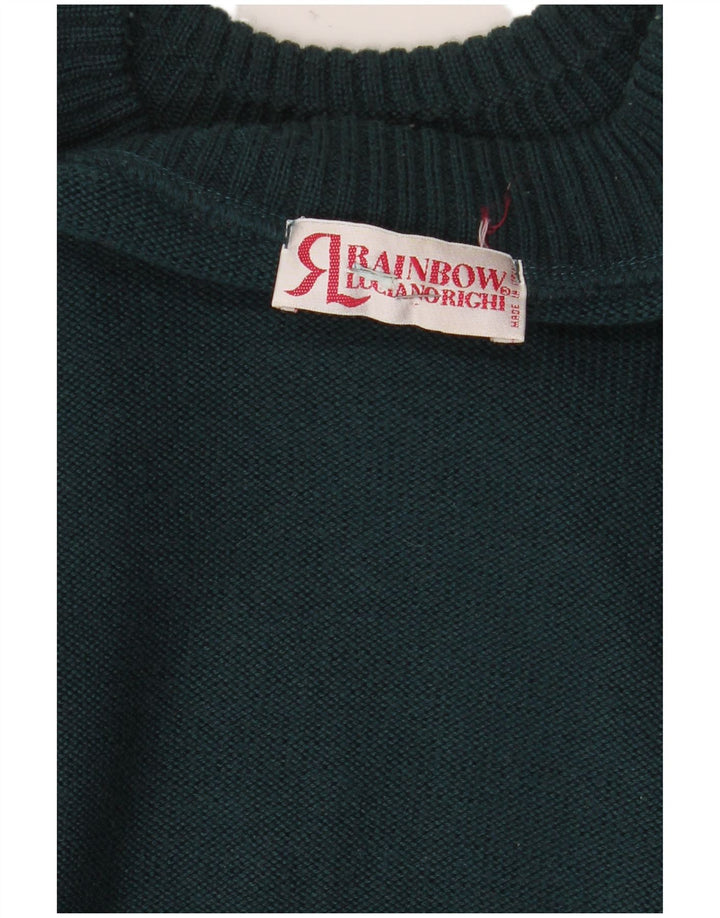 Vintage Mens Abstract Pattern Crew Neck Jumper Sweater Large Green Retro