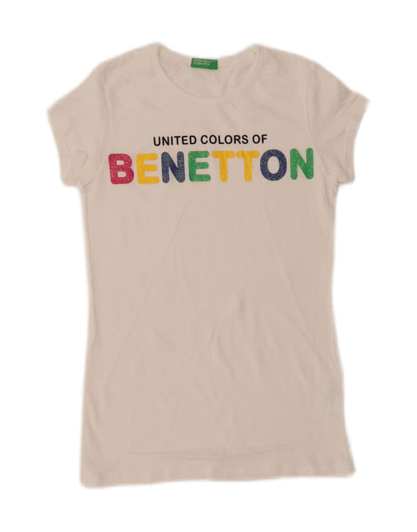BENETTON Girls Graphic T-Shirt Top 10-11 Years XL White Cotton