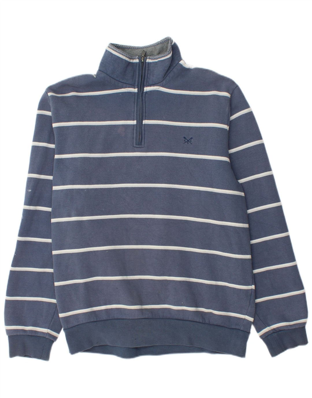 Crew Clothing Mens Zip Neck Sweatshirt Jumper Large Blue Striped Cotton
