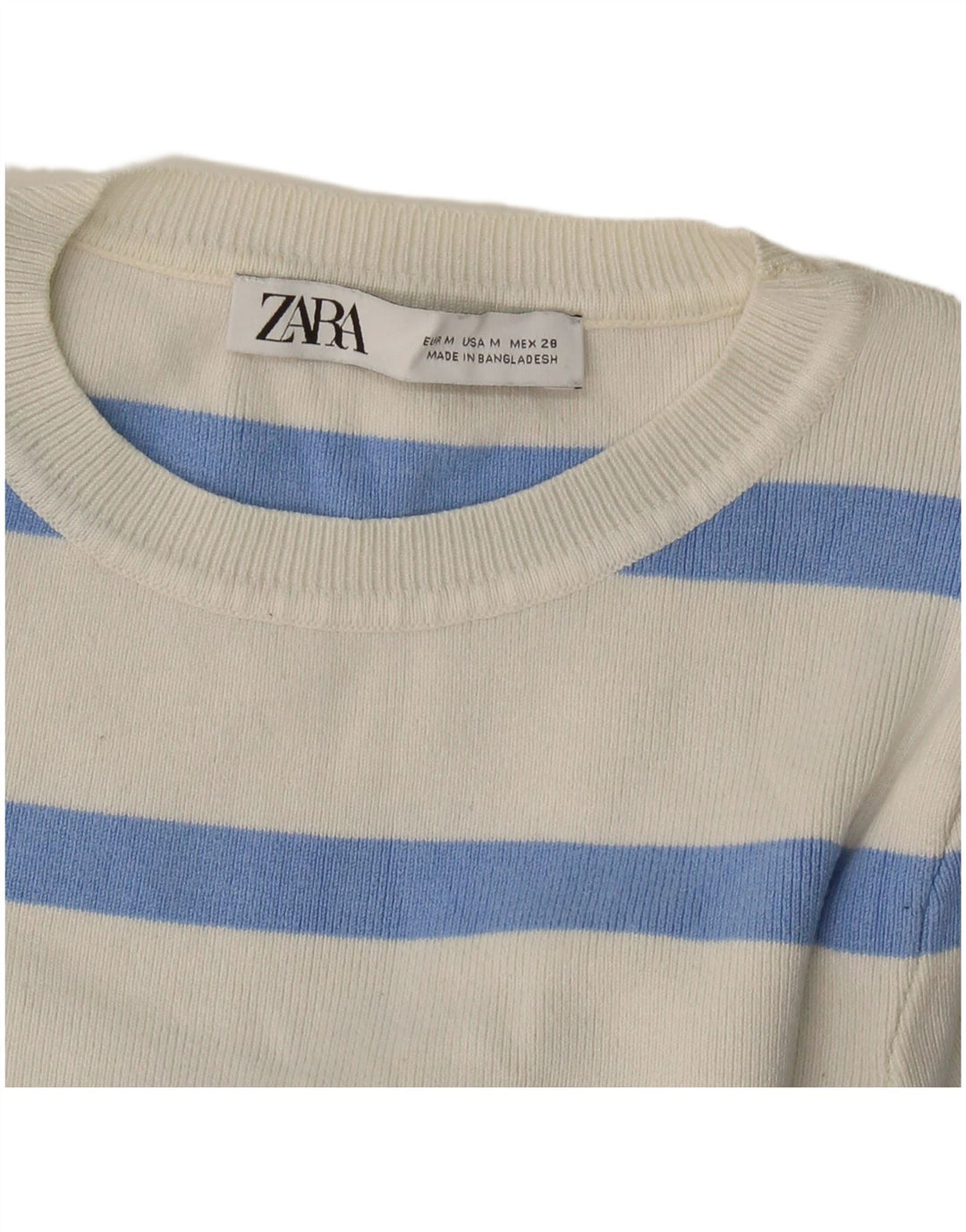 Zara Womens Crop Crew Neck Jumper Sweater UK 12 Medium White Striped