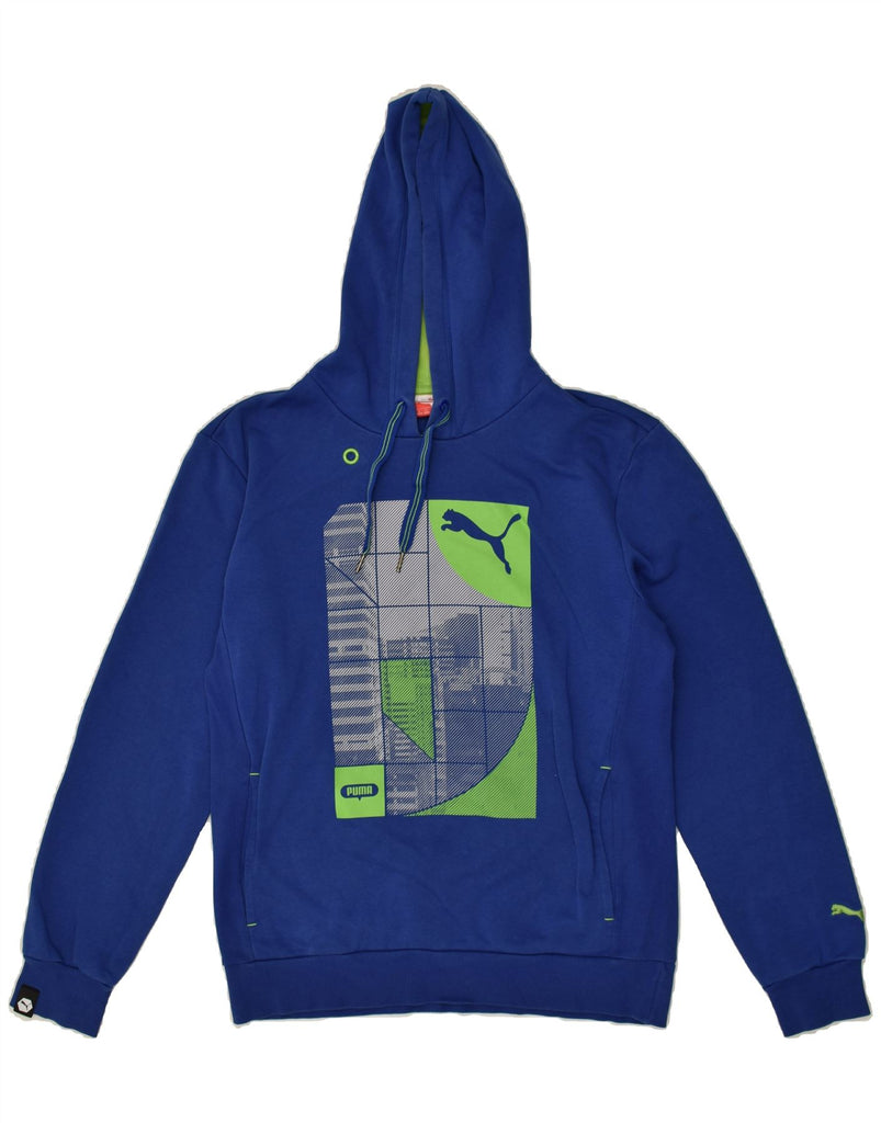 PUMA Mens Graphic Hoodie Jumper Medium Blue Cotton | Vintage Puma | Thrift | Second-Hand Puma | Used Clothing | Messina Hembry 