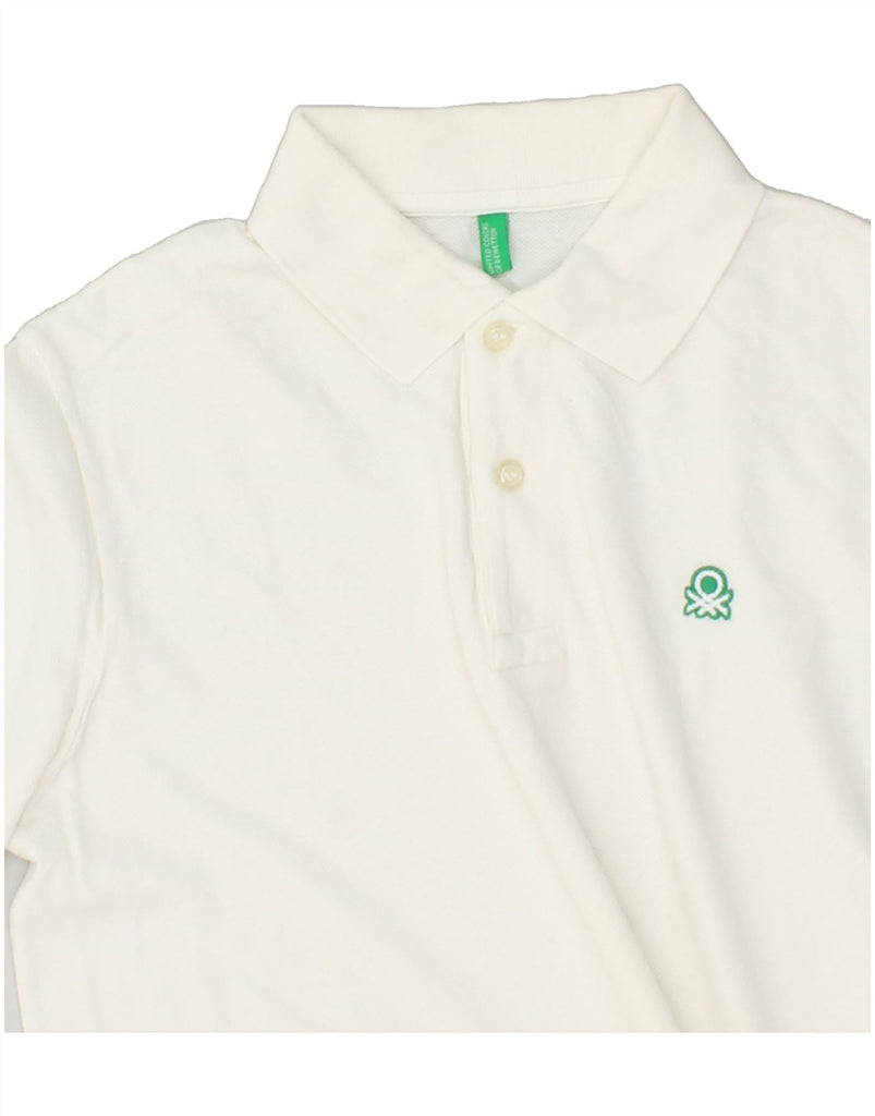 BENETTON Boys Long Sleeve Polo Shirt 11-12 Years 2XL White Cotton Vintage Benetton and Second-Hand Benetton from Messina Hembry 