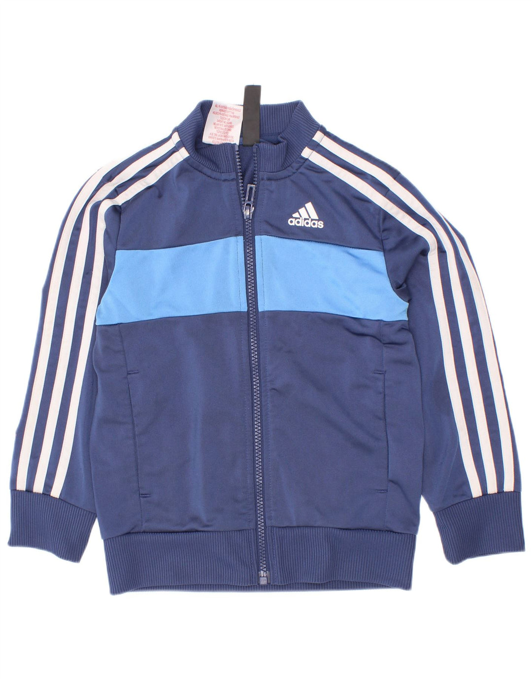 Adidas Boys Tracksuit Top Jacket 5-6 Years Navy Blue Colourblock Polyester
