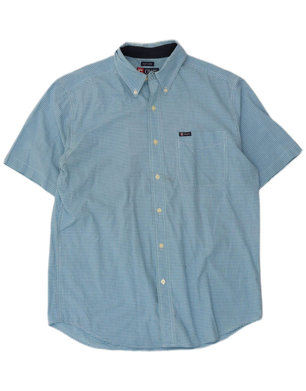 Chaps Mens Short Sleeve Shirt Medium Blue Gingham Cotton
