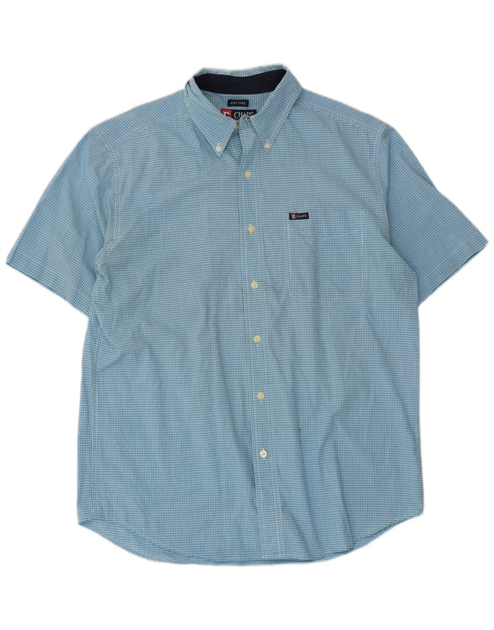 Chaps Mens Short Sleeve Shirt Medium Blue Gingham Cotton