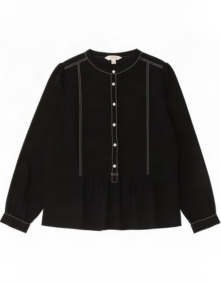 Marks & Spencer Womens Long Sleeve Blouse Top UK 16 Large Black Polyester