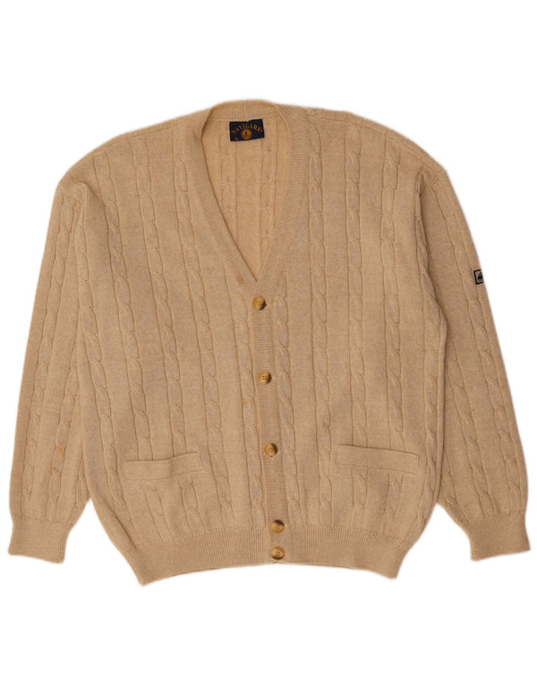 NAVIGARE Mens Cardigan Sweater XL Beige Flecked Merino Wool