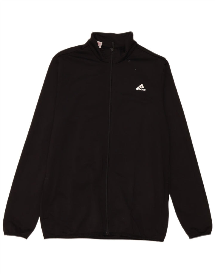 Adidas Boys Graphic Tracksuit Top Jacket 15-16 Years Black Polyester
