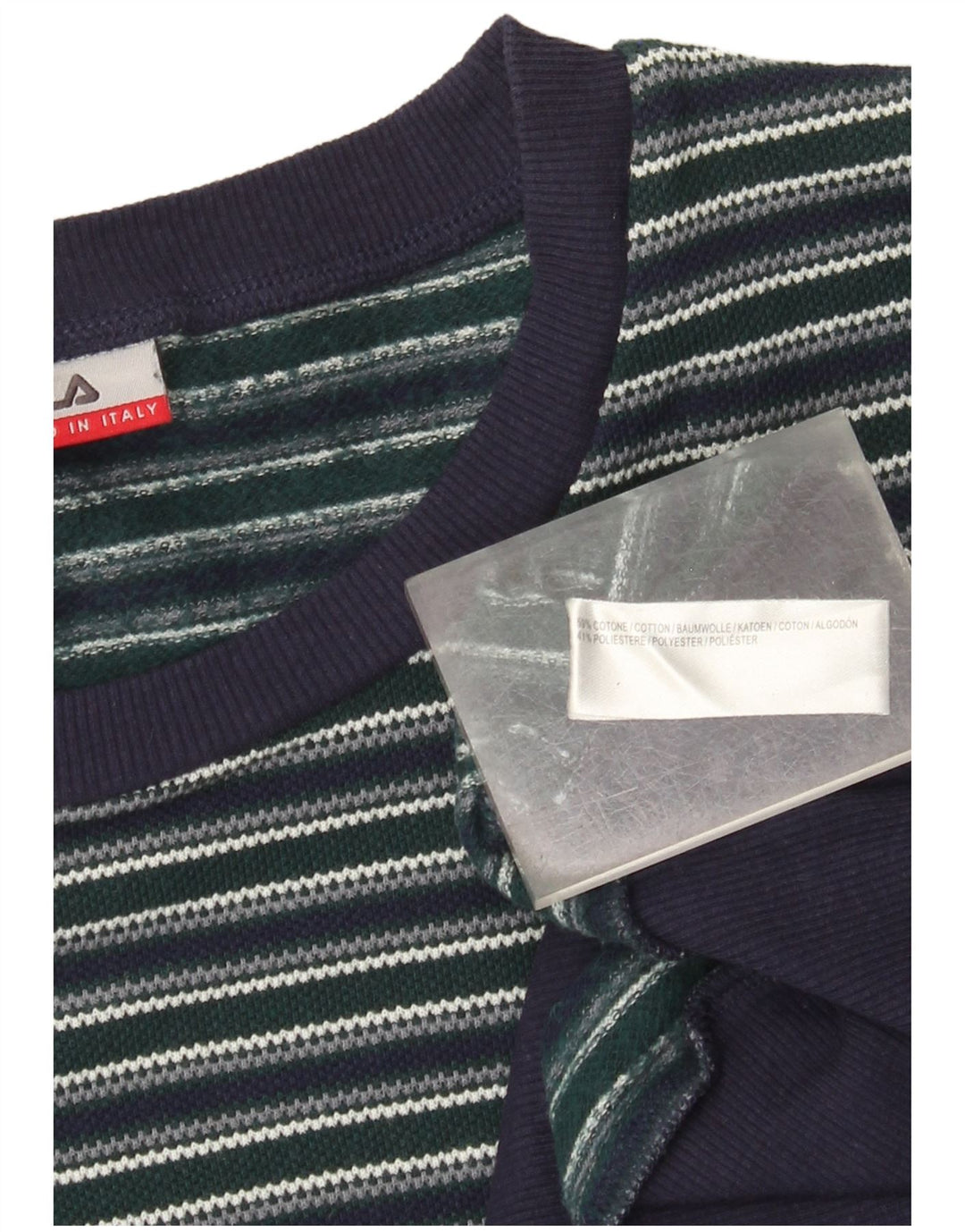 Fila Mens Crew Neck Jumper Sweater Large Navy Blue Striped Cotton