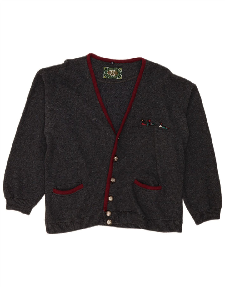 Vintage Mens Cardigan Sweater Medium Grey Wool