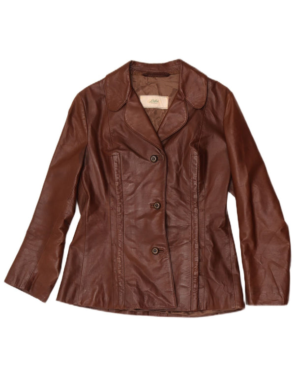 Vintage Womens 3 Button Leather Blazer Jacket UK 12 Medium Brown
