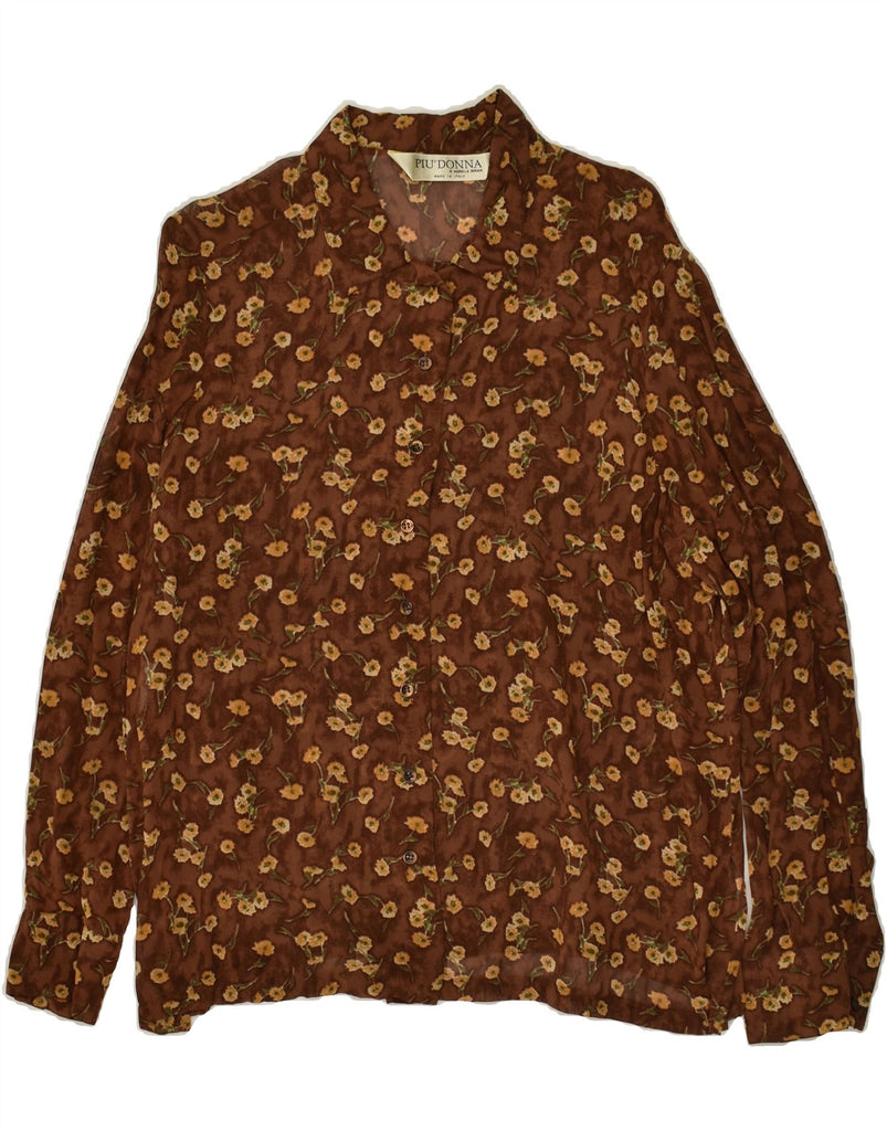 PIU' DONNA Womens Long Sleeve Shirt Blouse UK 16 Large Brown Floral Vintage Piu' Donna and Second-Hand Piu' Donna from Messina Hembry 