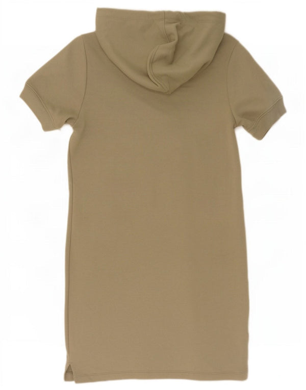 Dkny Womens Short Sleeves Hoodie Dress UK 14 Medium Khaki Cotton