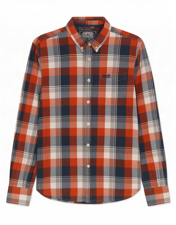 Superdry Mens Flannel Shirt Large Red Check Cotton