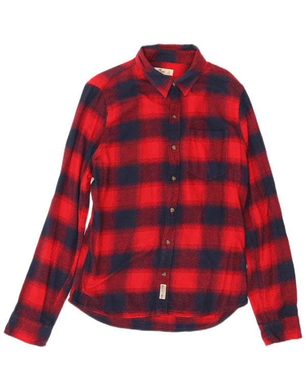 Hollister Mens Flannel Shirt Large Navy Blue Check Cotton