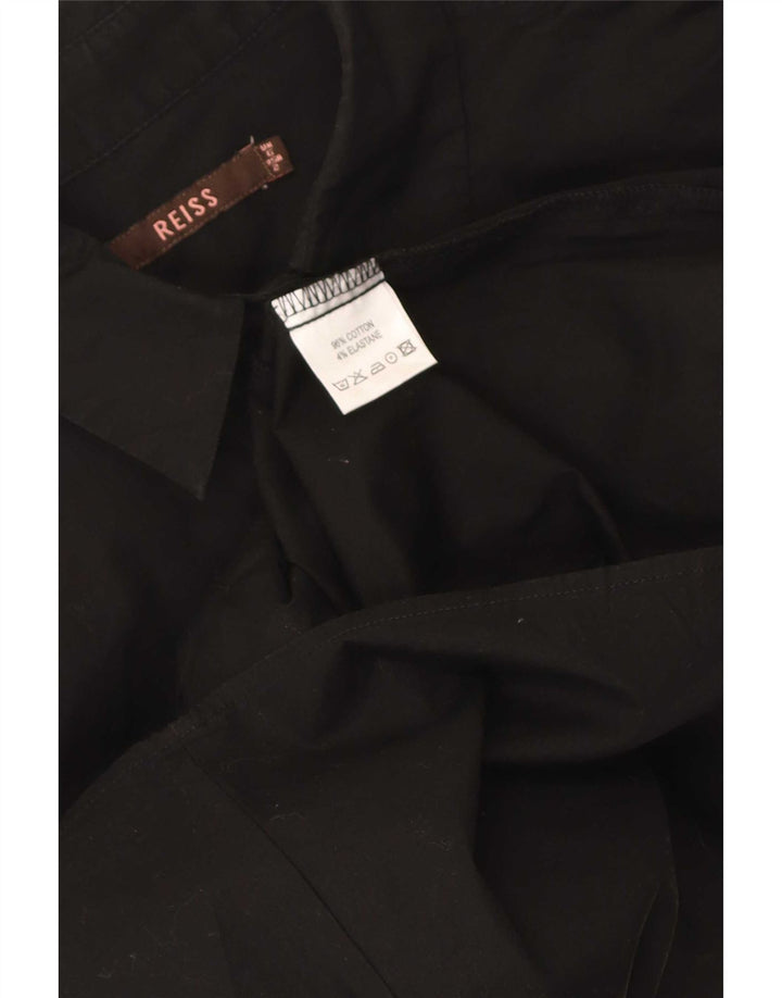 Reiss Womens Ruffle Front Shirt UK 6 XS  Black Cotton