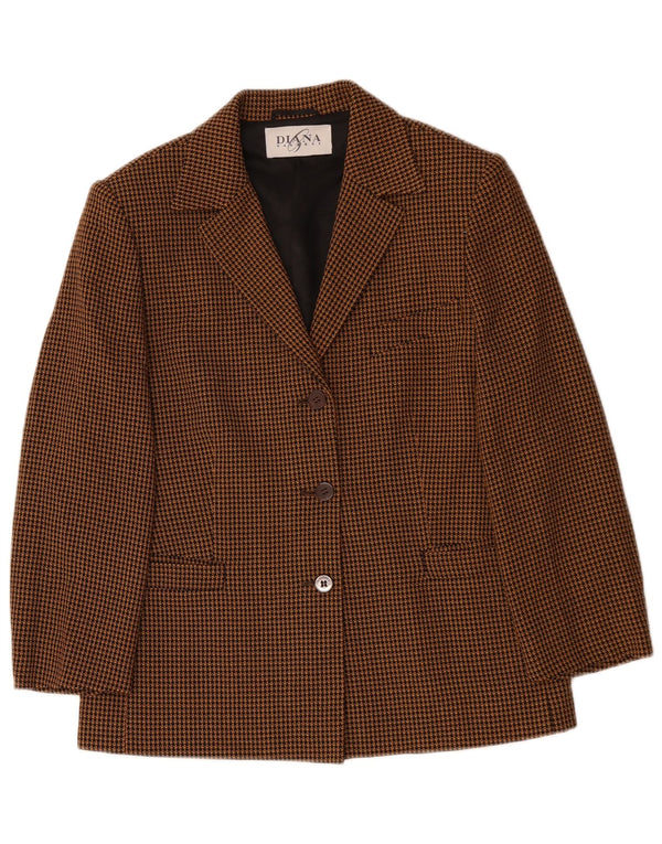 DIANA GALLESI Womens 3 Button Blazer Jacket UK 14 Large Brown Houndstooth