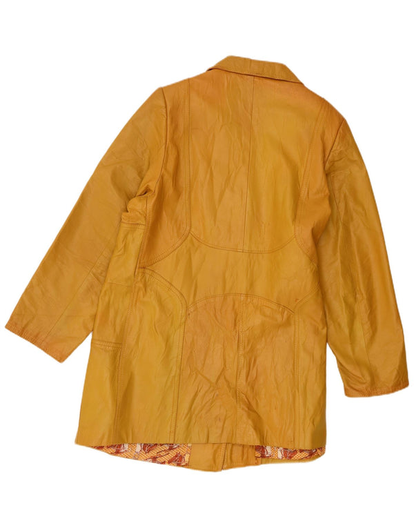 Vintage Womens Leather Coat UK 14 Large Yellow