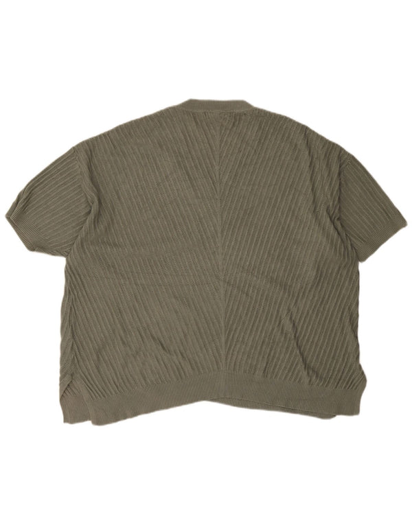 Marks & Spencer Womens Short Sleeve V-Neck Jumper Sweater UK 18 XL Khaki
