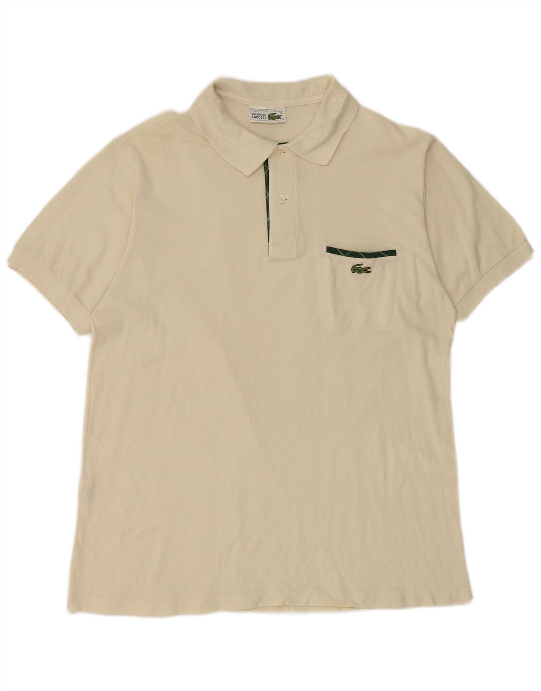 LACOSTE Mens Polo Shirt Size 4 Medium Off White Cotton