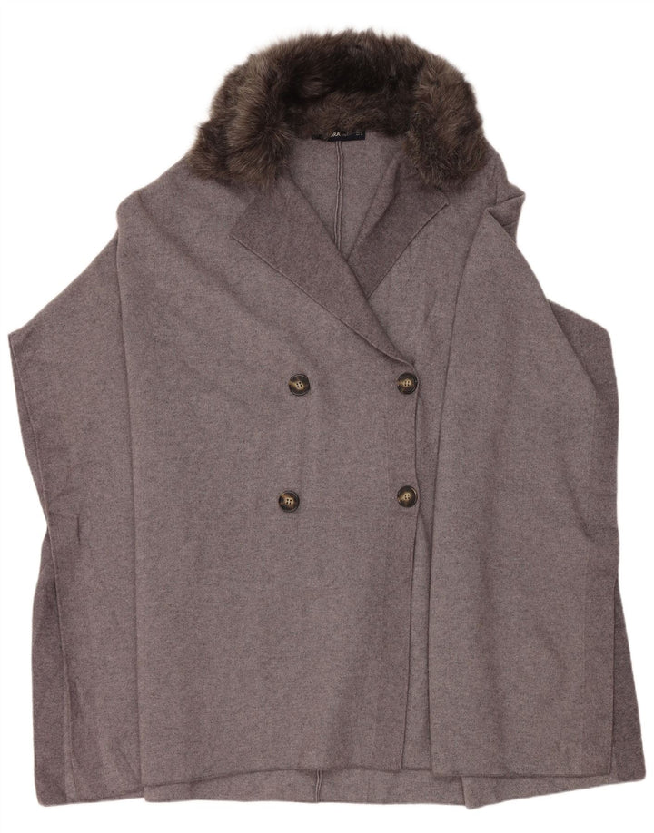 ZARA Womens Double Breasted Poncho Coat UK 10 Small Grey