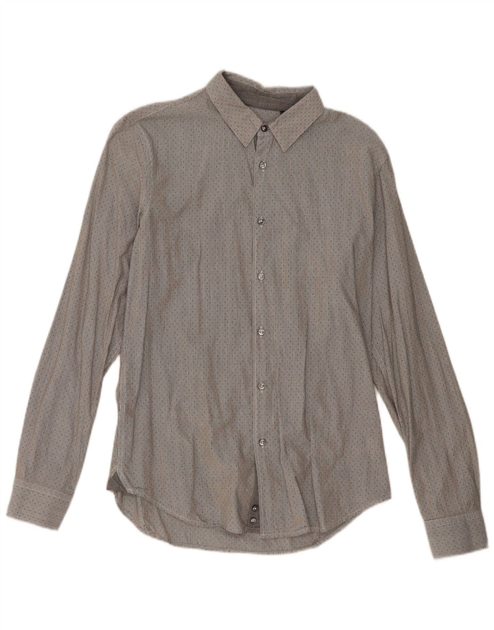 Sisley Mens Shirt Size 40 15 3/4 Medium Grey Pinstripe Cotton