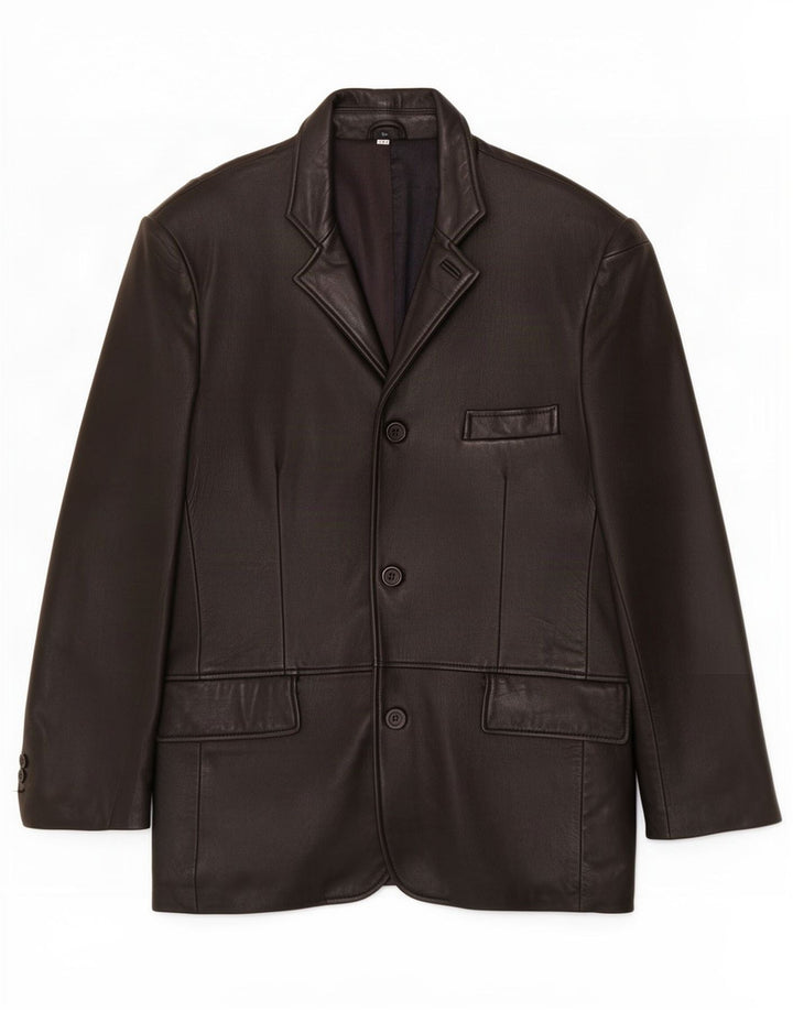 Kartel Mens 3 Button Leather Blazer Jacket UK 40 Large Black