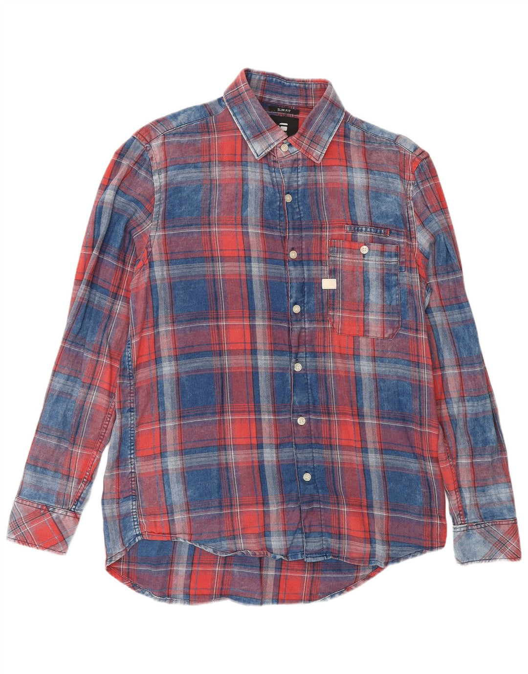 G-Star Mens Slim Fit Shirt Large Blue Check Cotton