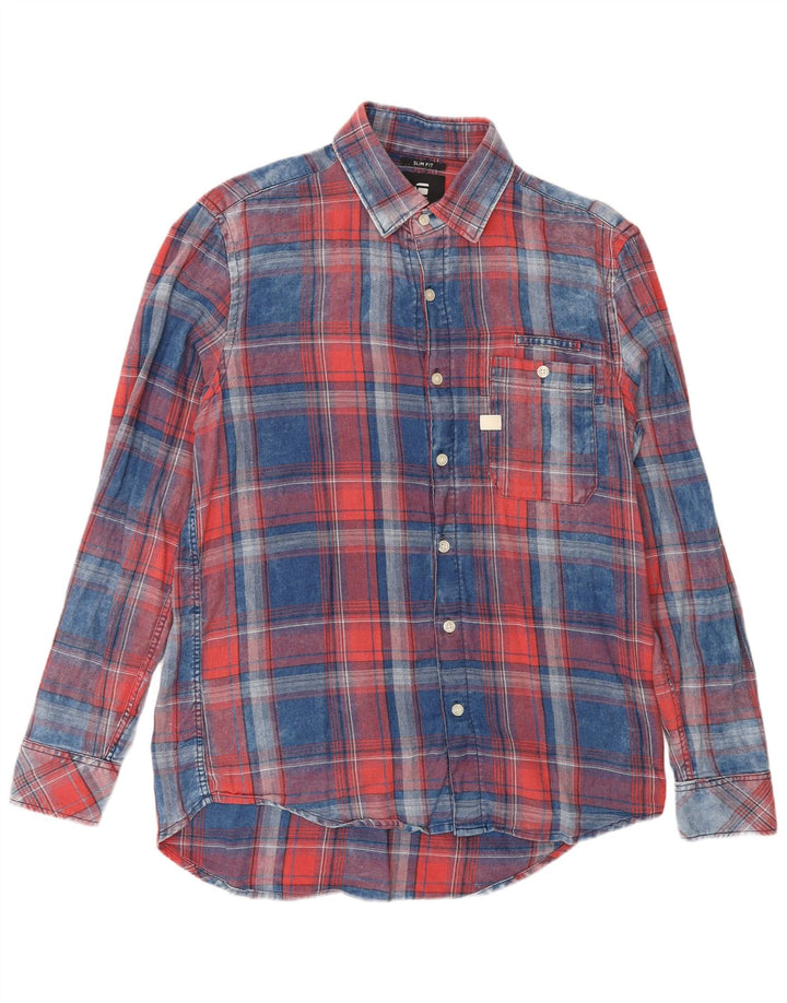 G-Star Mens Slim Fit Shirt Large Blue Check Cotton