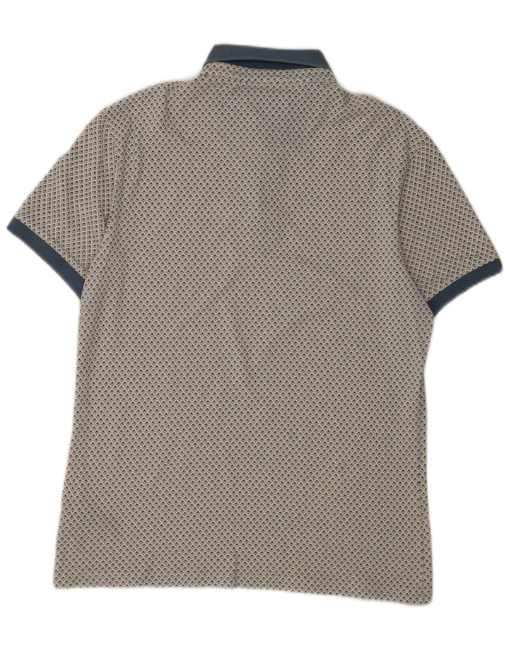 Barbour Mens Polo Shirt Large Blue Geometric Cotton