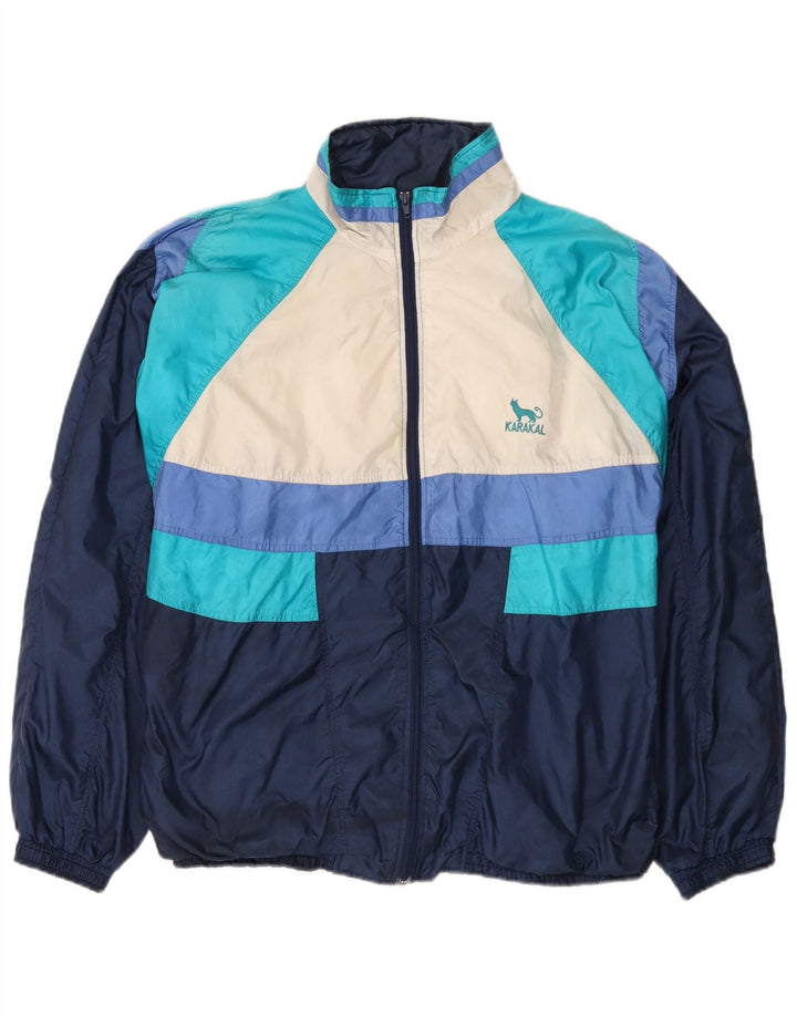 Vintage Mens Tracksuit Top Jacket XL Navy Blue Colourblock Nylon