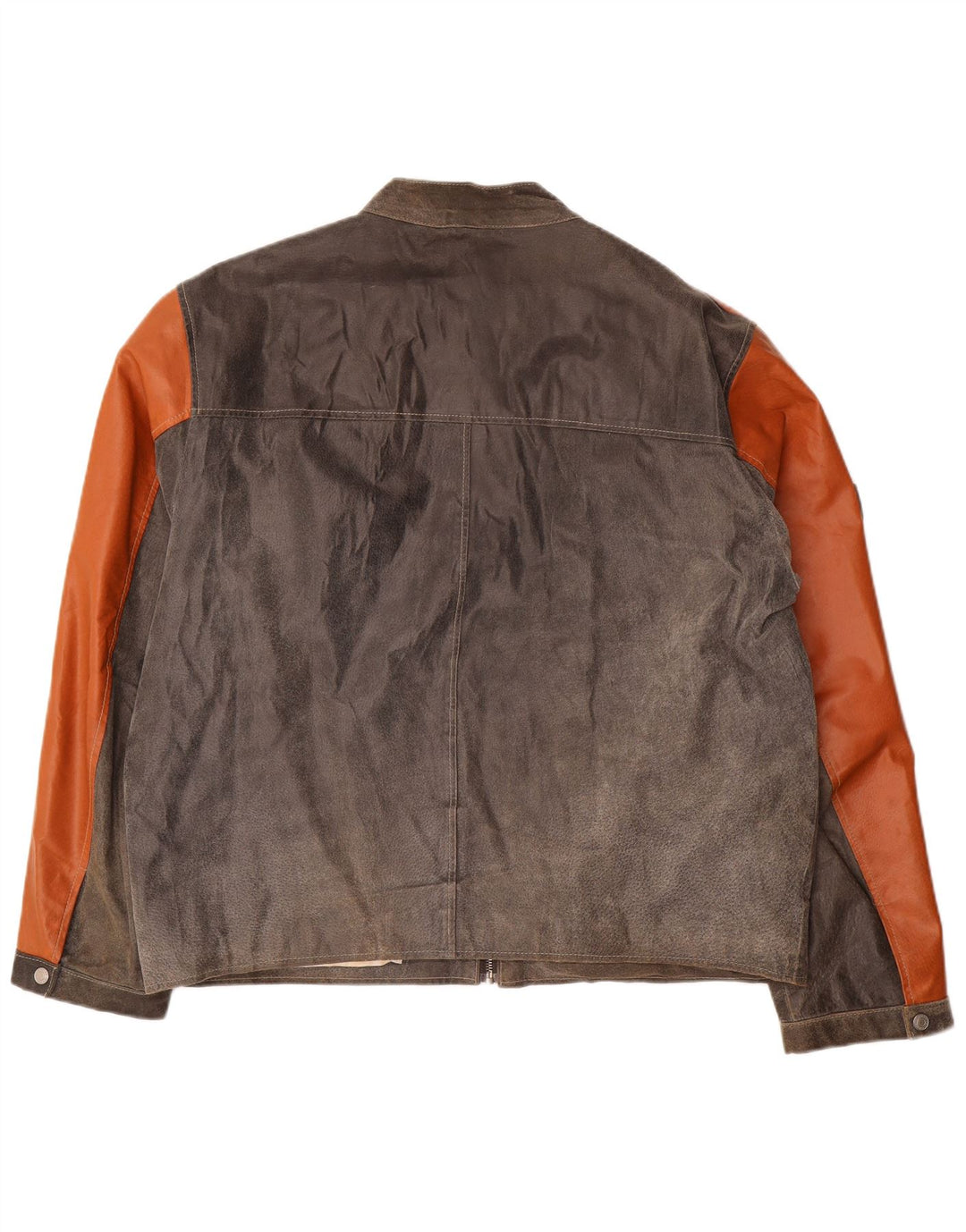 Tom Tailor Mens Leather Jacket UK 44 2XL Grey Colourblock Leather