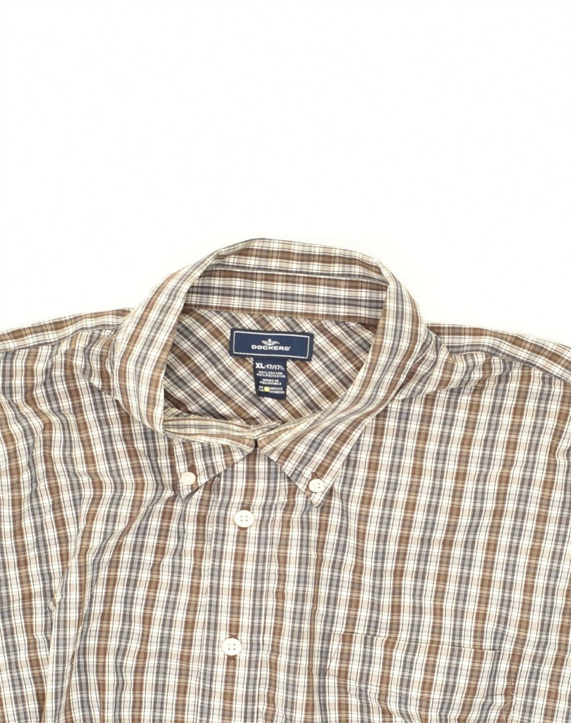 DOCKERS Mens Shirt Size 17 17 1/2  XL Beige Check Cotton | Vintage Dockers | Thrift | Second-Hand Dockers | Used Clothing | Messina Hembry 