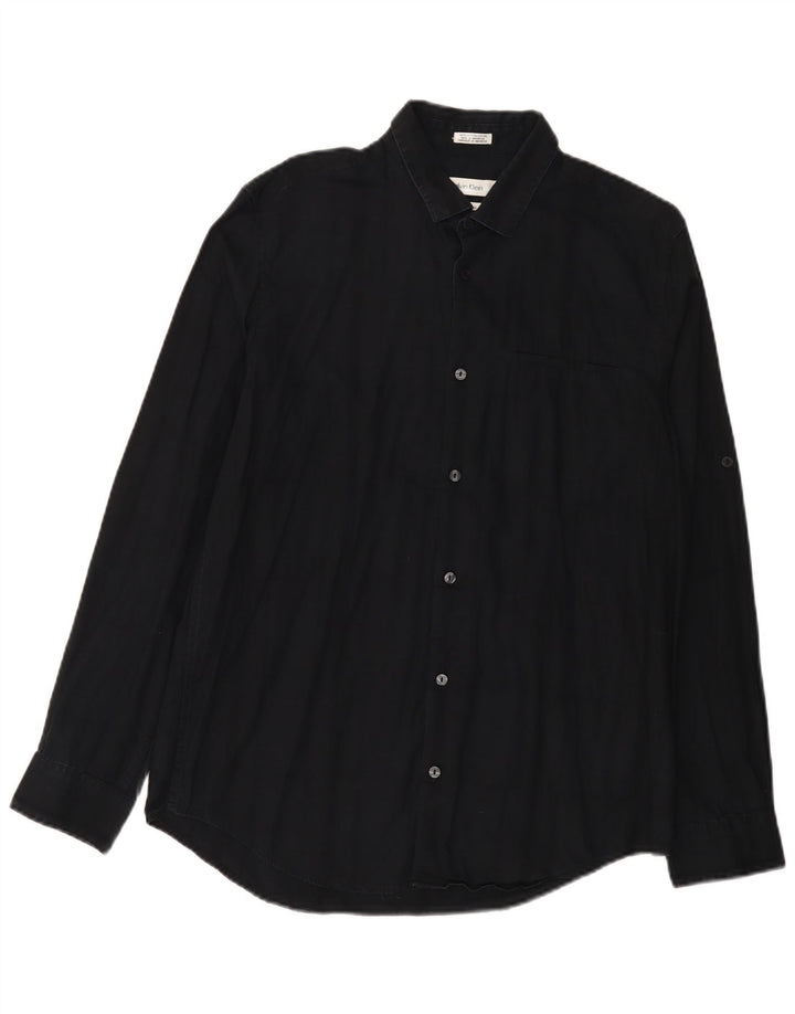 Calvin Klein Mens Classic Fit Shirt Medium Navy Blue Cotton
