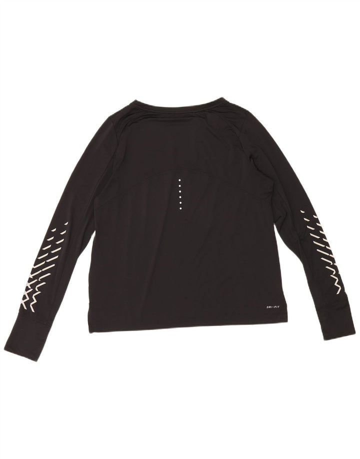 Nike Womens Dri Fit Graphic Top Long Sleeve UK 14 Medium Black Polyester