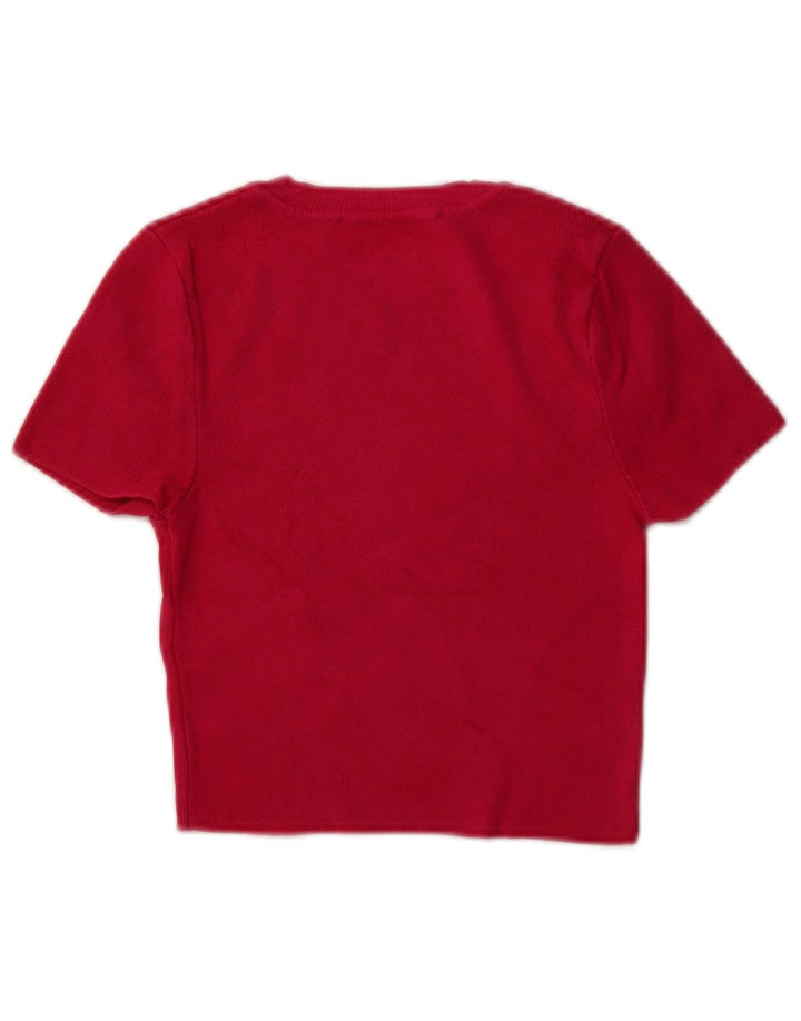 ZARA Womens Crop Short Sleeve Crew Neck Jumper Sweater UK 8 Small Pink