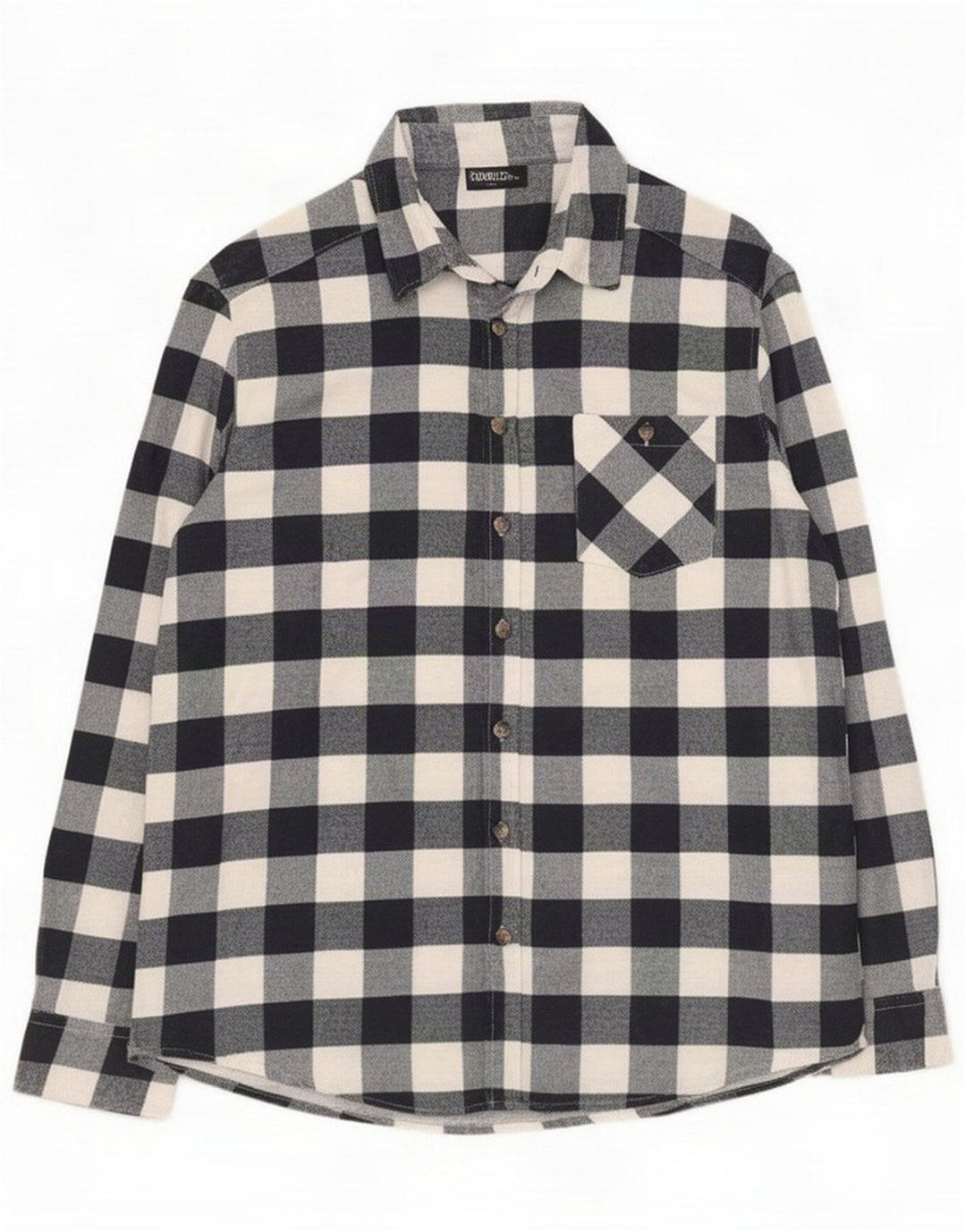 Identic Mens Flannel Shirt Large Navy Blue Gingham Cotton