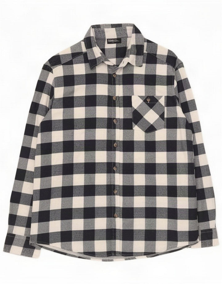 Identic Mens Flannel Shirt Large Navy Blue Gingham Cotton