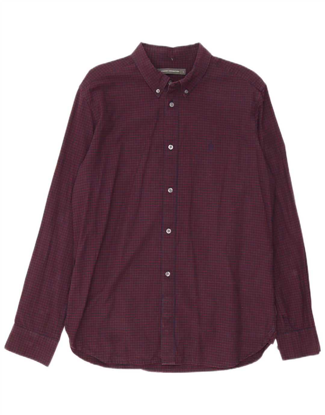 French Connection Mens Shirt Large Burgundy Gingham Cotton