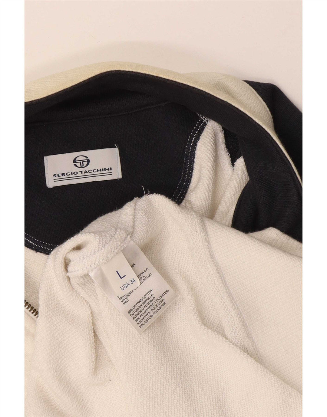 Sergio Tacchini Mens Tracksuit Top Jacket Large White Colourblock Cotton