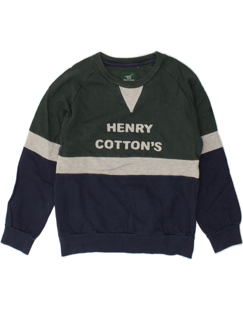 HENRY COTTONS Boys Graphic Sweatshirt Jumper 5-6 Years Green Colourblock | Vintage Henry Cottons | Thrift | Second-Hand Henry Cottons | Used Clothing | Messina Hembry 