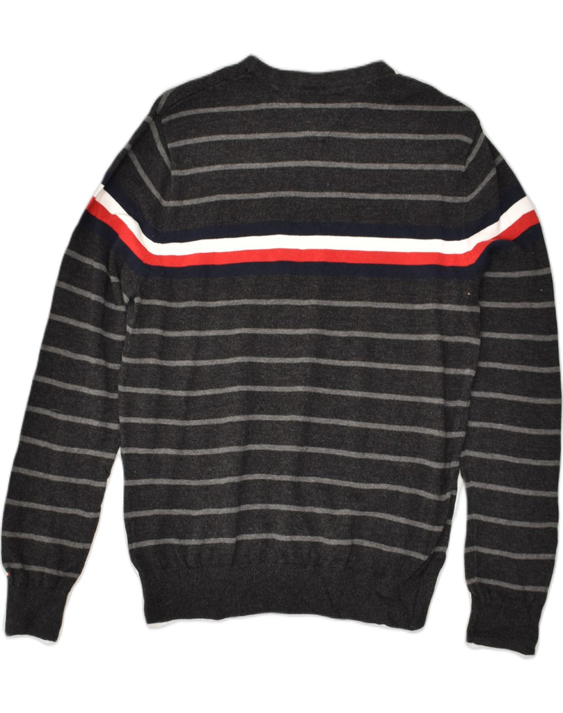 TOMMY HILFIGER Mens Boat Neck Jumper Sweater Small Grey Striped Cotton | Vintage Tommy Hilfiger | Thrift | Second-Hand Tommy Hilfiger | Used Clothing | Messina Hembry 