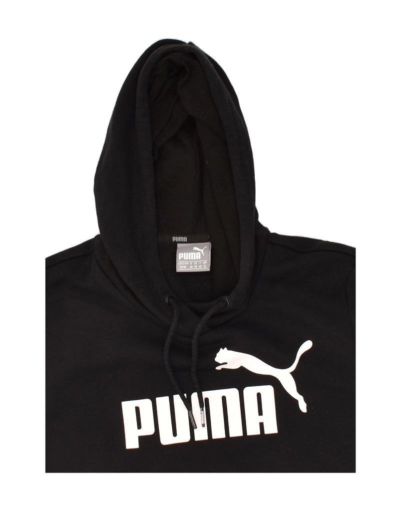 PUMA Womens Graphic Hoodie Jumper UK 12 Medium Black Polyester | Vintage Puma | Thrift | Second-Hand Puma | Used Clothing | Messina Hembry 