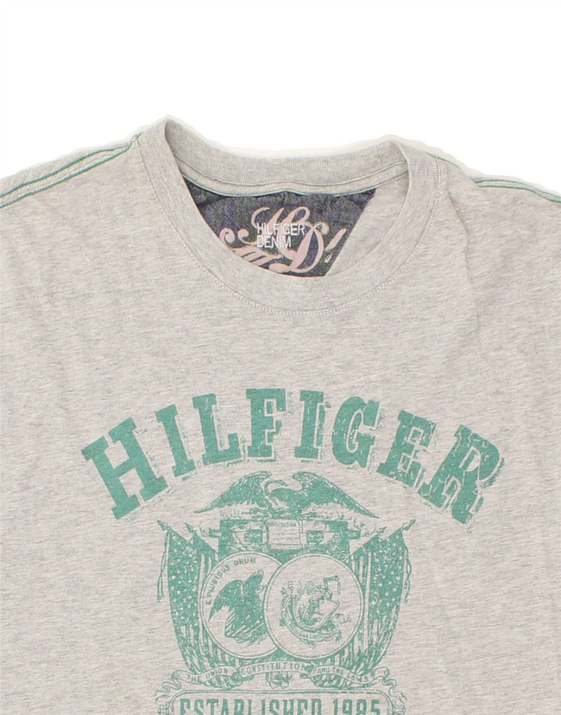 TOMMY HILFIGER Mens Graphic T-Shirt Top Medium Grey Cotton | Vintage Tommy Hilfiger | Thrift | Second-Hand Tommy Hilfiger | Used Clothing | Messina Hembry 