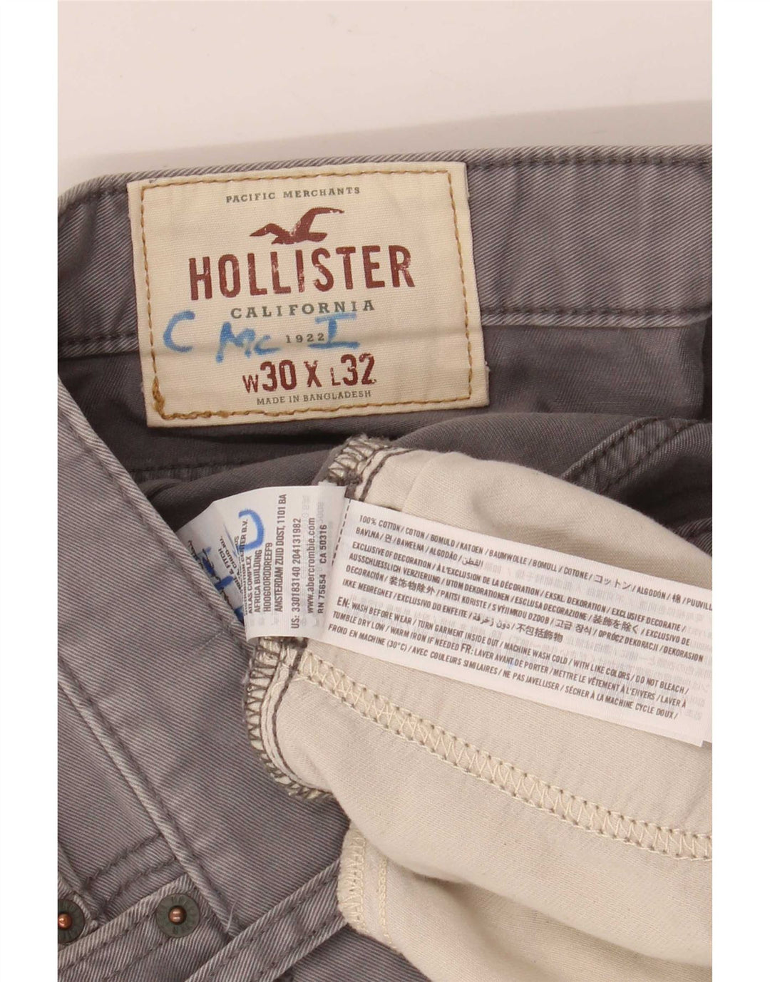 Hollister Mens Slim Jeans W30 L32 Grey Cotton