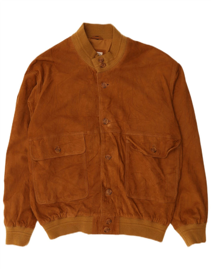 Vintage Mens Suede Bomber Jacket IT 56 3XL Brown Leather