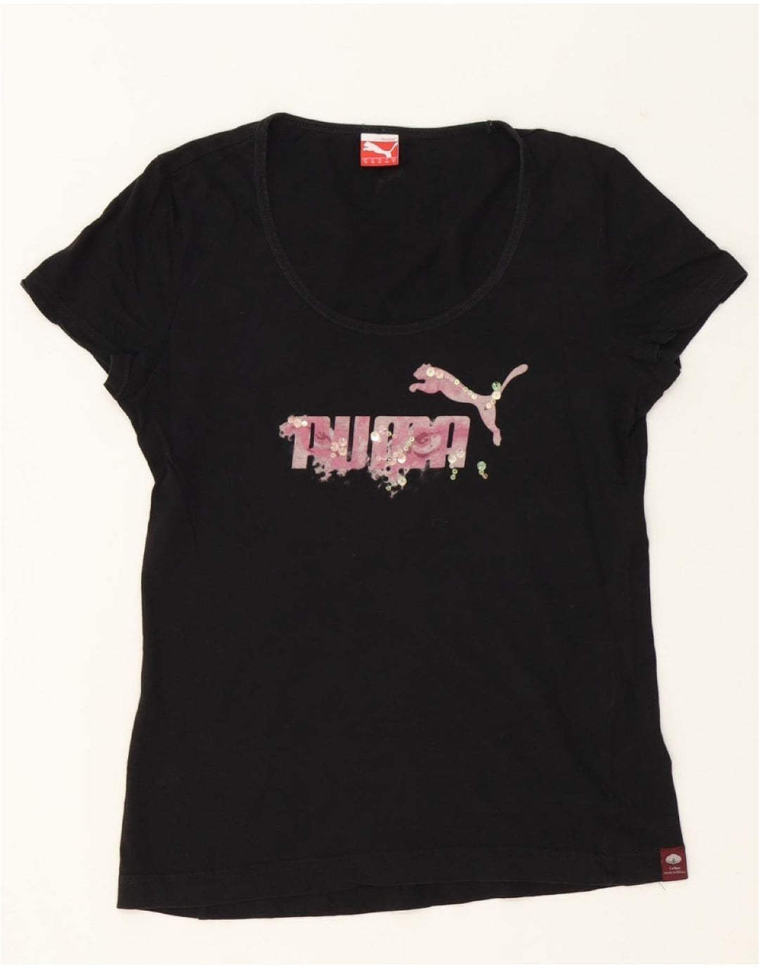 PUMA Womens Graphic T-Shirt Top UK 12 Medium Black Vintage Puma and Second-Hand Puma from Messina Hembry 