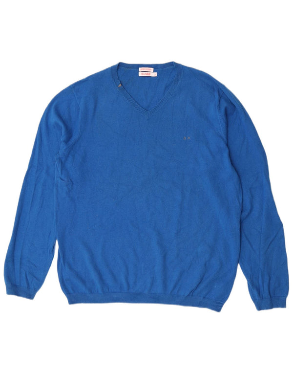 Sun68 Mens V-Neck Jumper Sweater Large Blue Cotton