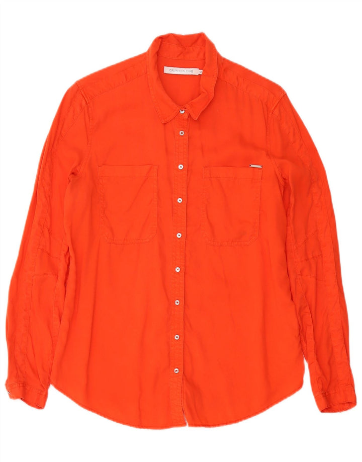 Calvin Klein Jeans Womens Shirt UK 14 Medium Orange Lyocell